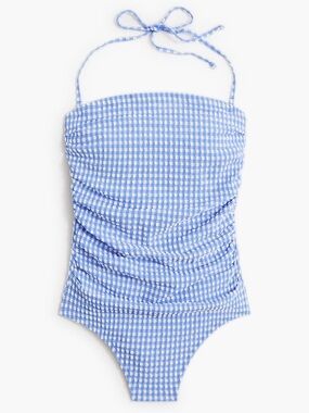 Strapless seersucker one-piece swimsuit